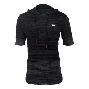 WORTHY ELONGATED RUFFLE TEE W HOOD - BLACK